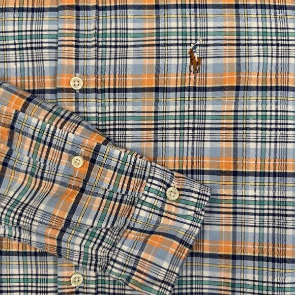 Ralph Lauren Classic Fit Orange Blue Windowpane Plaid Button Shirt Long Sleeve S - Picture 3 of 10